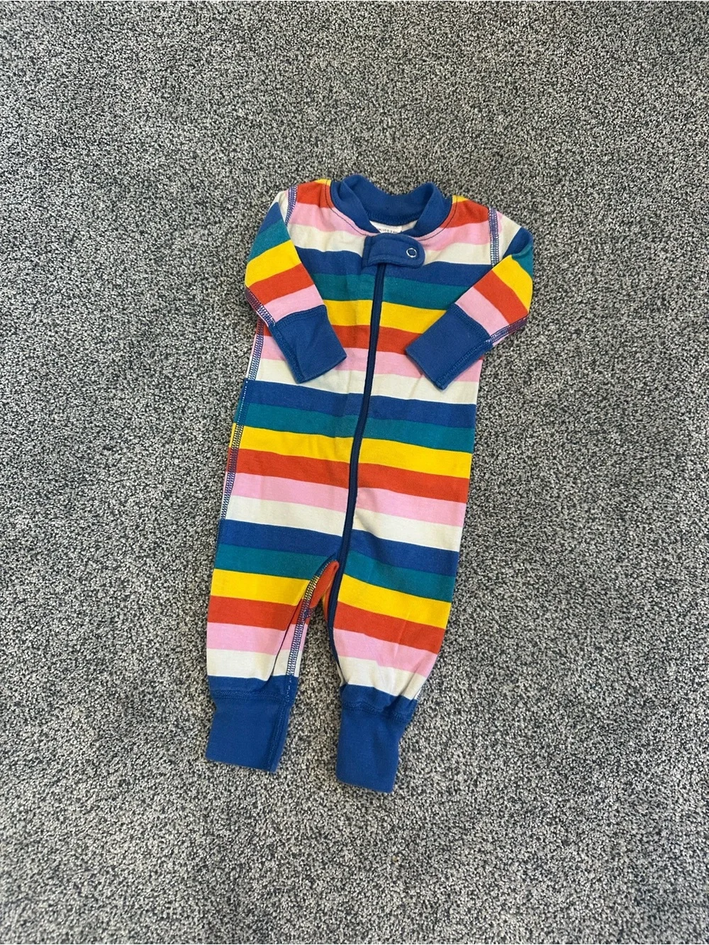 Hanna Andersson Multicolor Rainbow Stripe Footie with Blue Trim